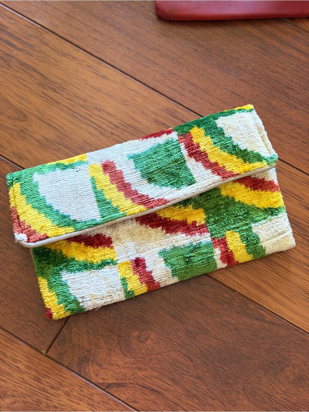 Colorful Textured Clutch - Green, Yellow, Red, Cream